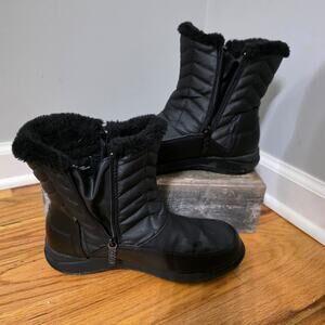 Totes Cozy Black Quilted Insulated Snow Winter Boots Faux Fur Lined WMS 7W